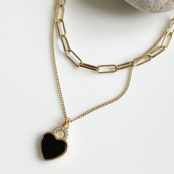 NEW FP x Luna Norte Black Heart Layering Necklace Set - Picture 1 of 7